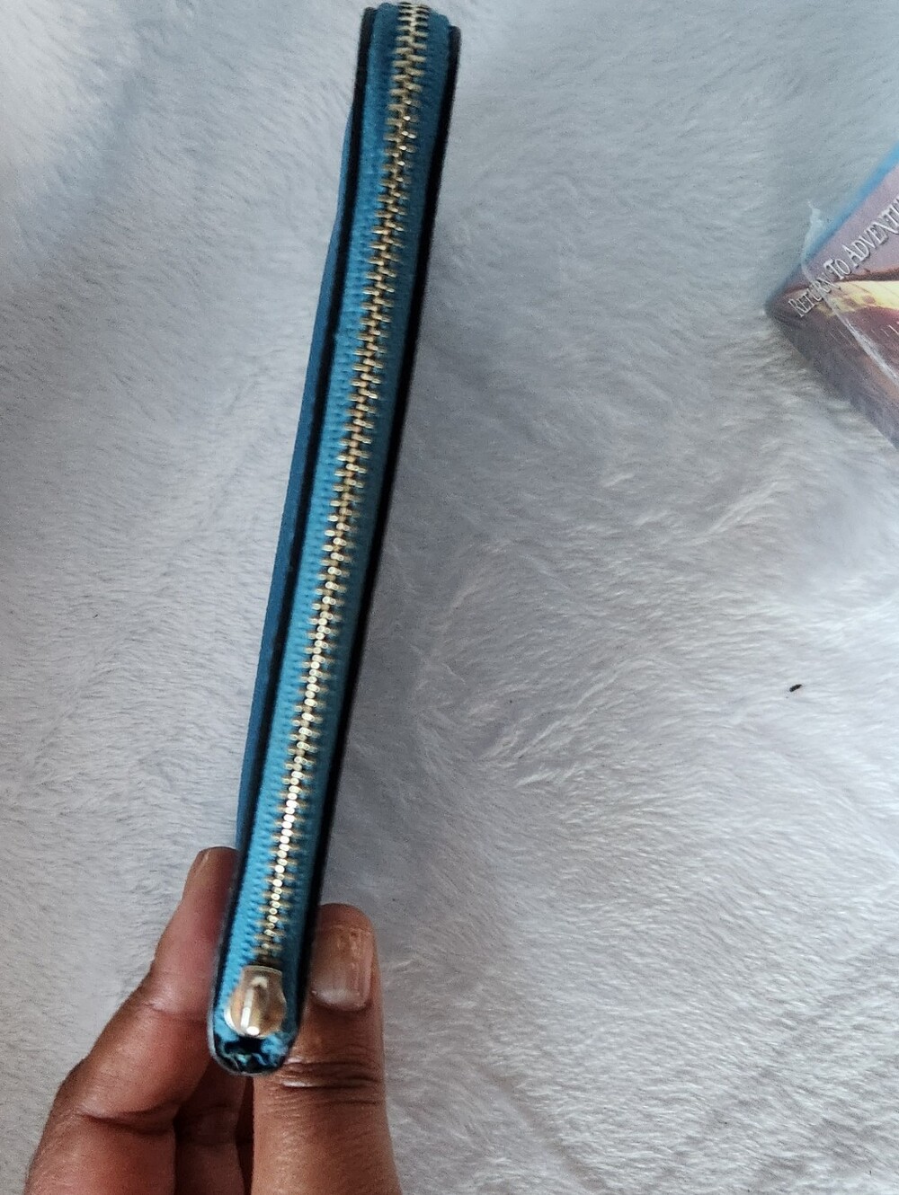 Coach Teal-Blue Leather Zip Wallet with Gold Logo - Picture 2 of 3